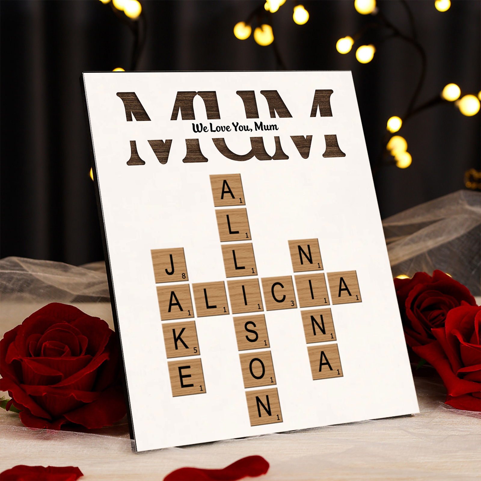 Personalised Crossword Wooden Ornament – with Custom 2-12 Names – "First Mum, Now Grandmother" – Unique Gift for Mum | Jessemade
